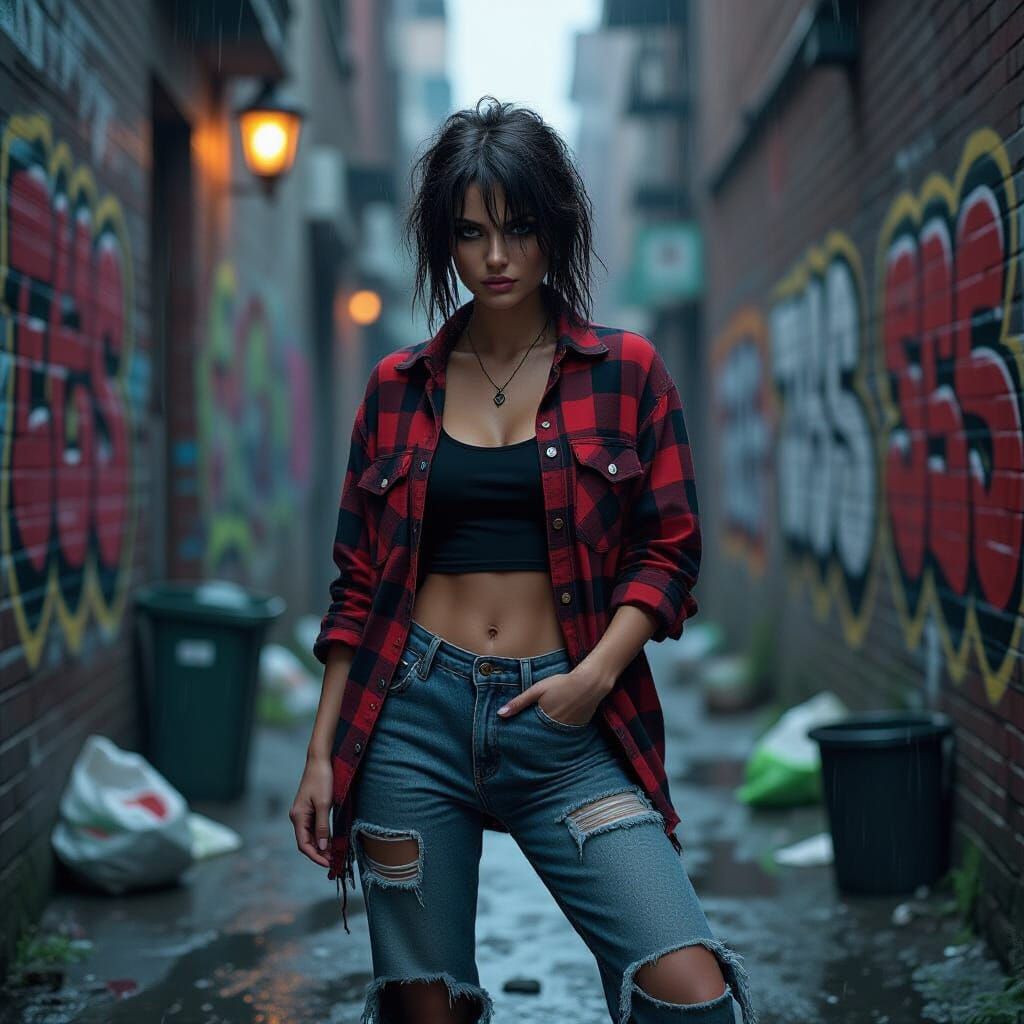 Grunge Fairy in Urban Alleyway, Photo-Realistic Style