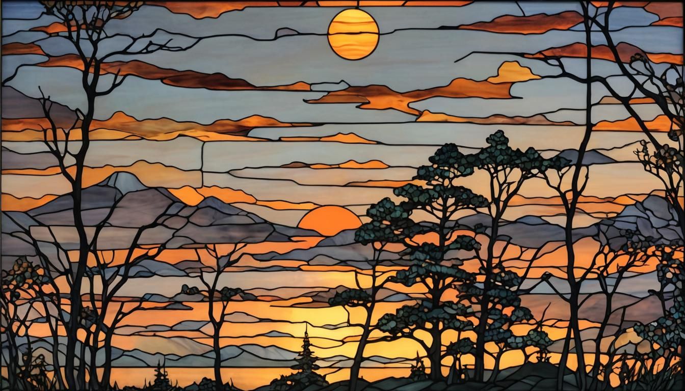 Orange Sunset Stained Glass Masterpiece