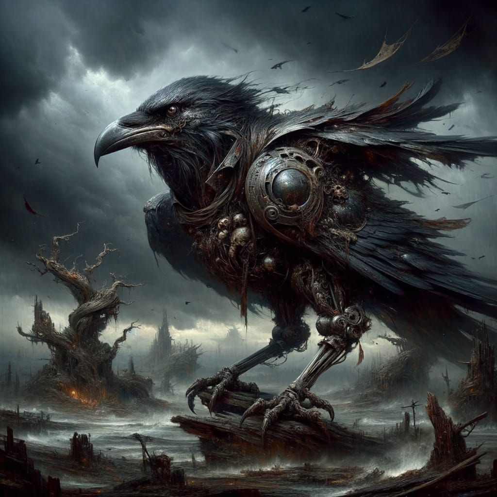 Bone-Armored Raven Guardian on Desolate Battlefield
