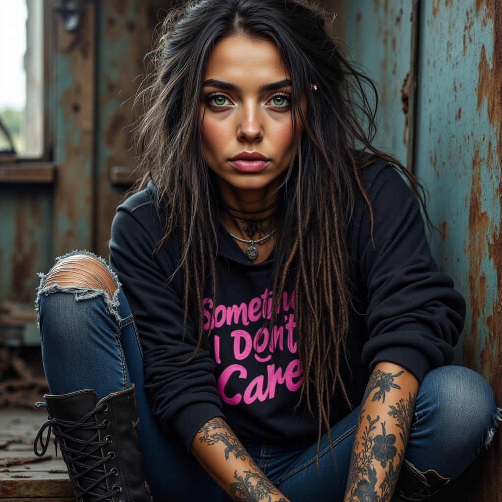 Expressive Woman with Tattoos in Urban Setting