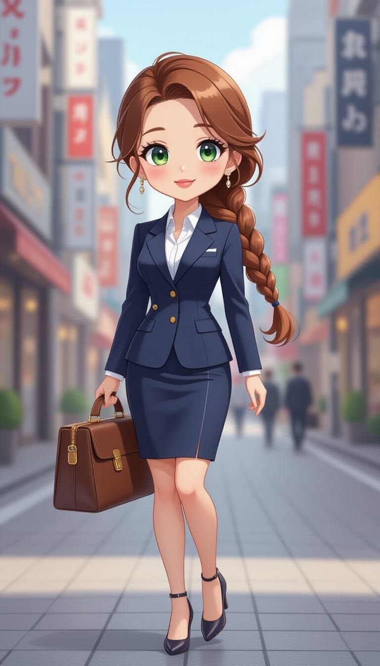 Chibi Style Japanese Businesswoman in Tokyo