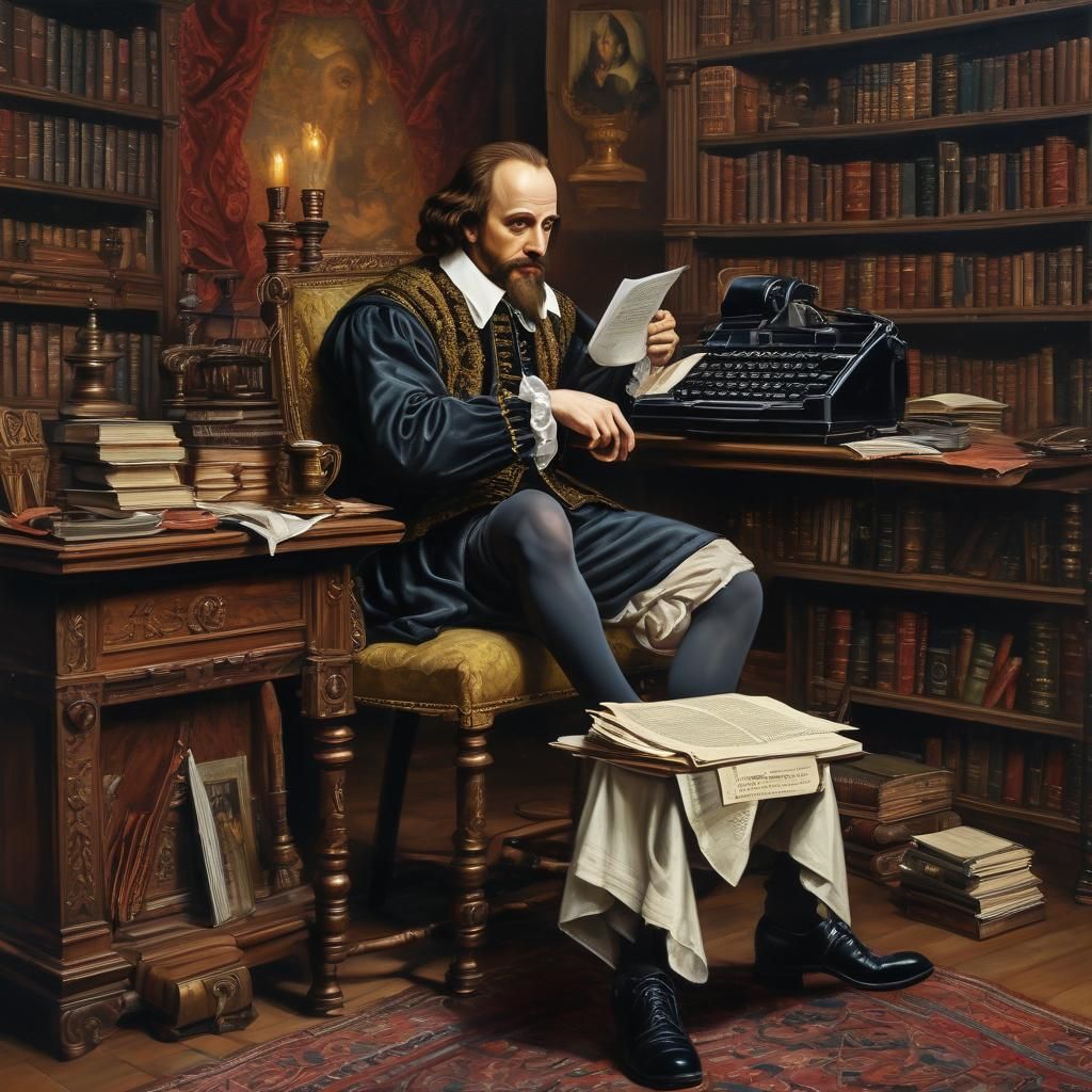 Shakespeare Using a Word Processor as Oil Painting