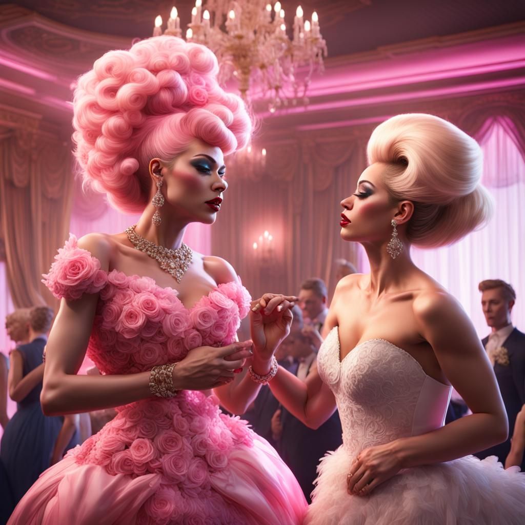 Campy Drag Queens Kissing at Wedding Reception