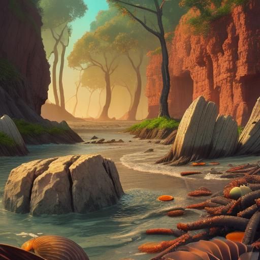 Beach Scene with Natural Elements in Detailed Matte Painting