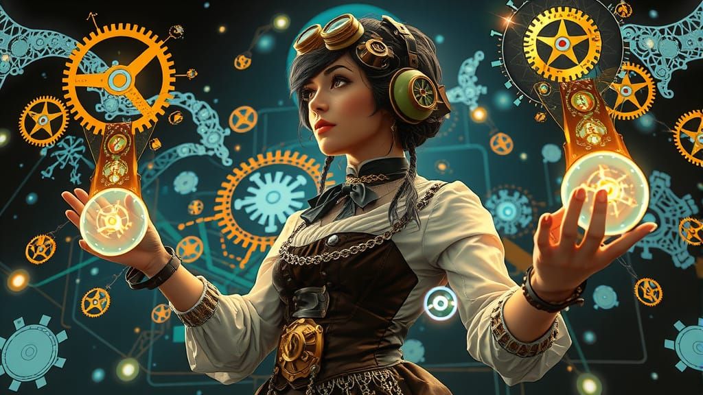 Steampunk Engineer Navigates Futuristic Realm