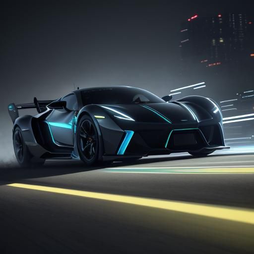 Futuristic Car Speeds Through Neon Cityscape