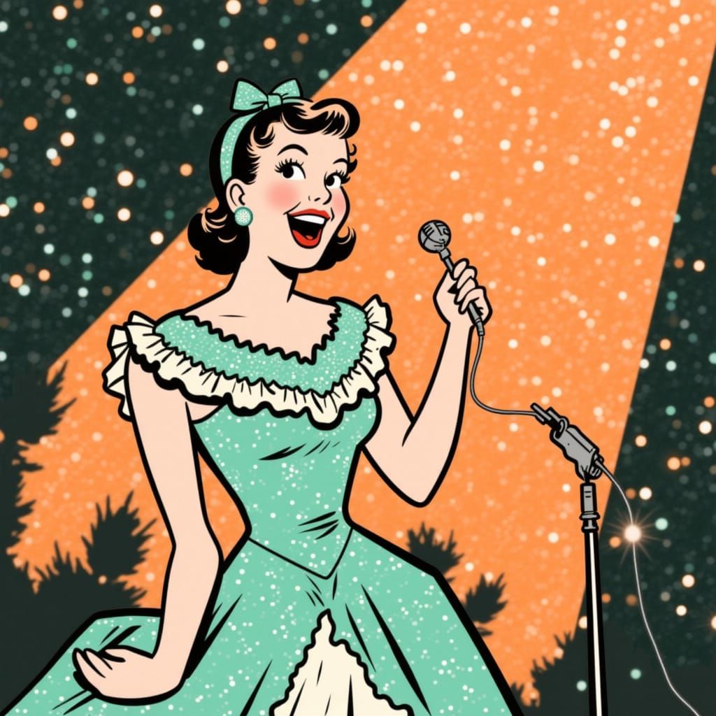 Retro Singer in Sequins, Mint and Orange Illustration