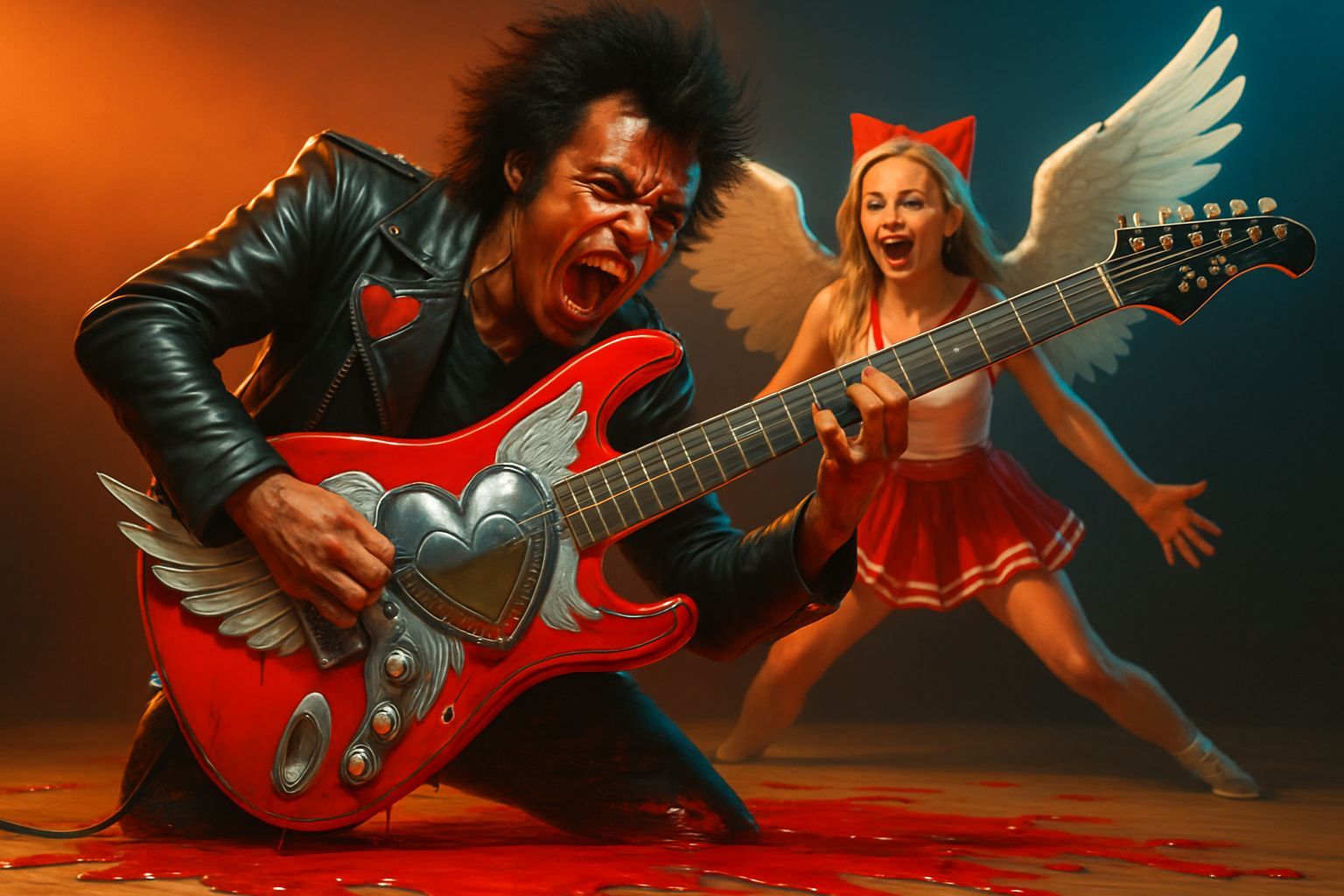 Punk Rocker's Angelic Guitar in Hyperdetailed Art