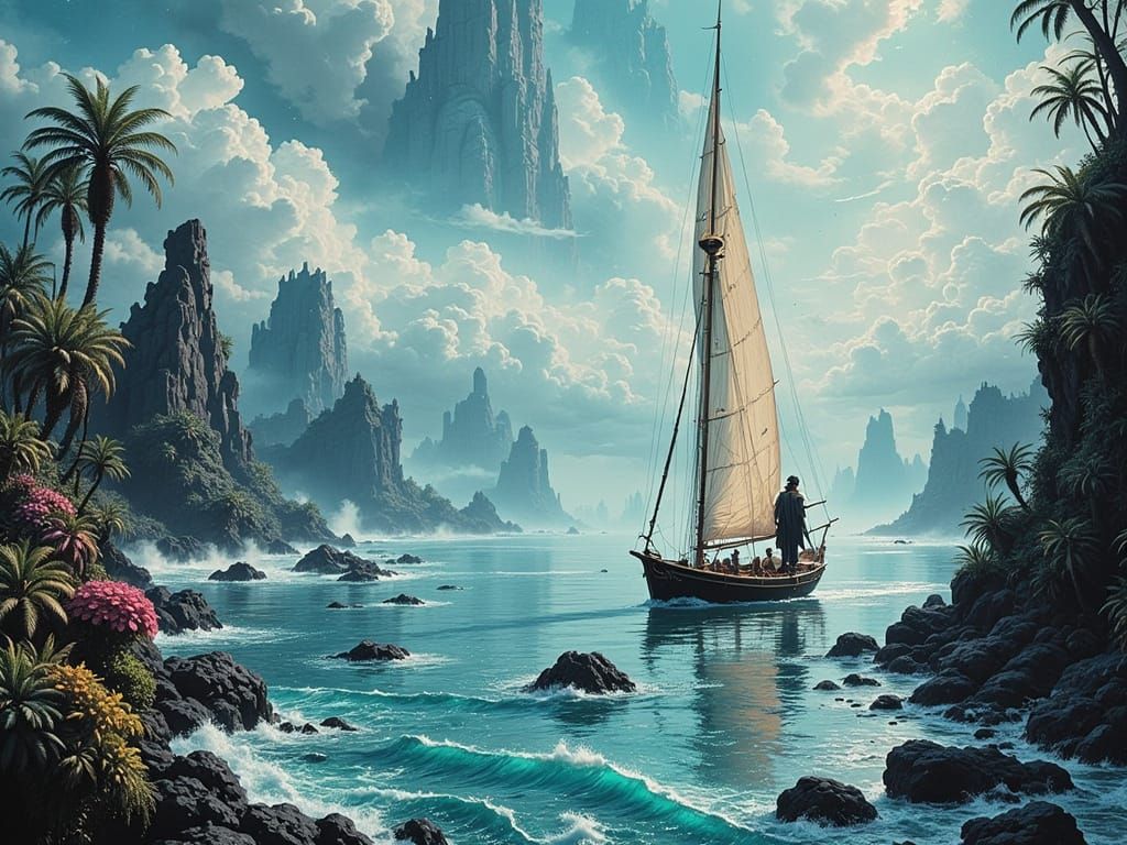 Exoplanet Sailor in Horror Synthwave Style