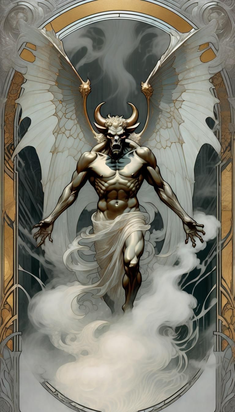 Winged Demon Emerges: Art Nouveau Style