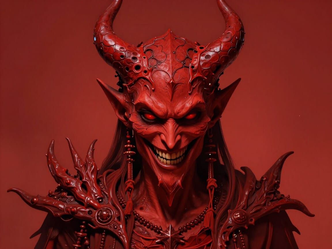 Satan's Evil Smile, Red Monochromatic Matte Painting