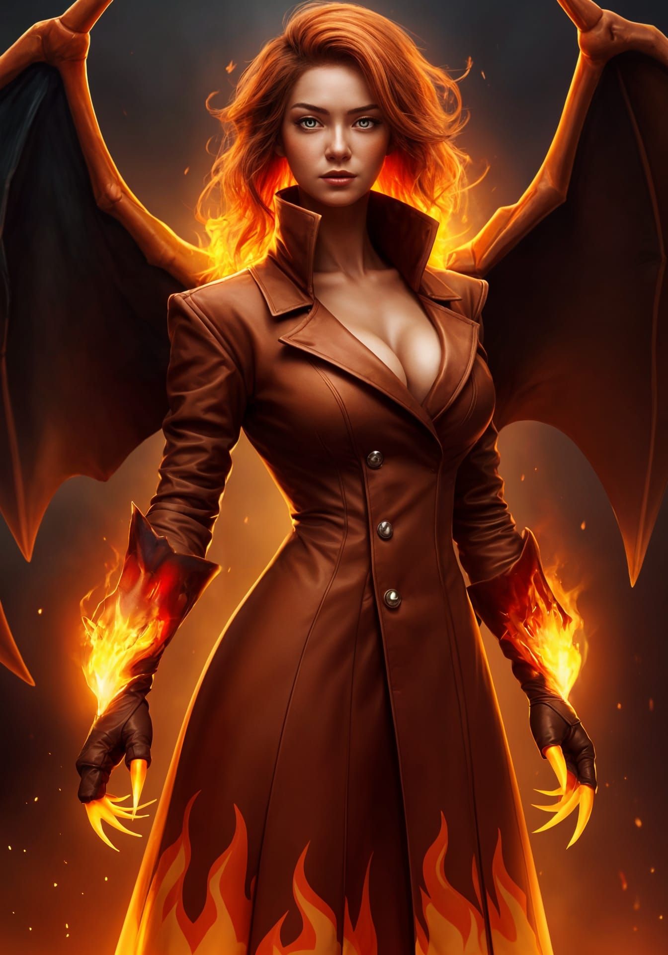 Charizard Pokemon Girl Hybrid Portrait in 8k