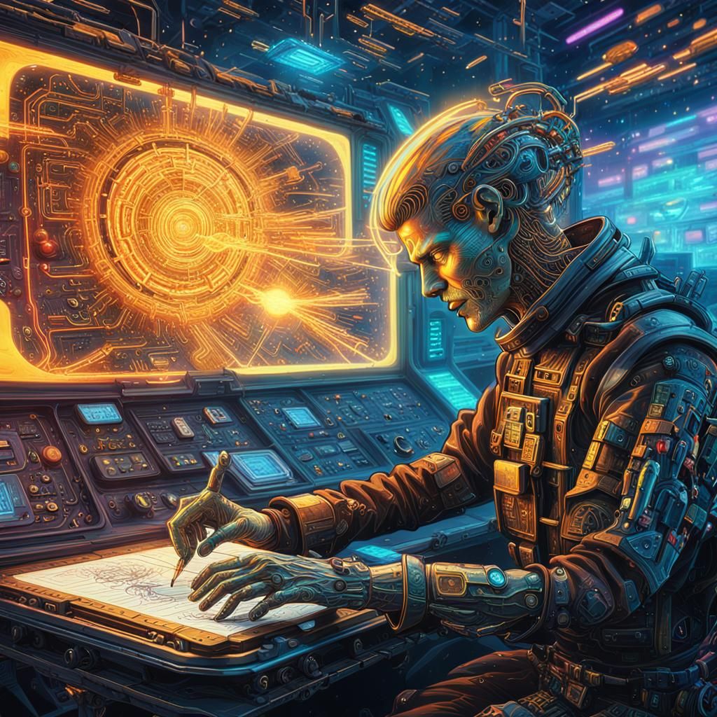 Cyberpunk Android Writing a Play: Digital Art