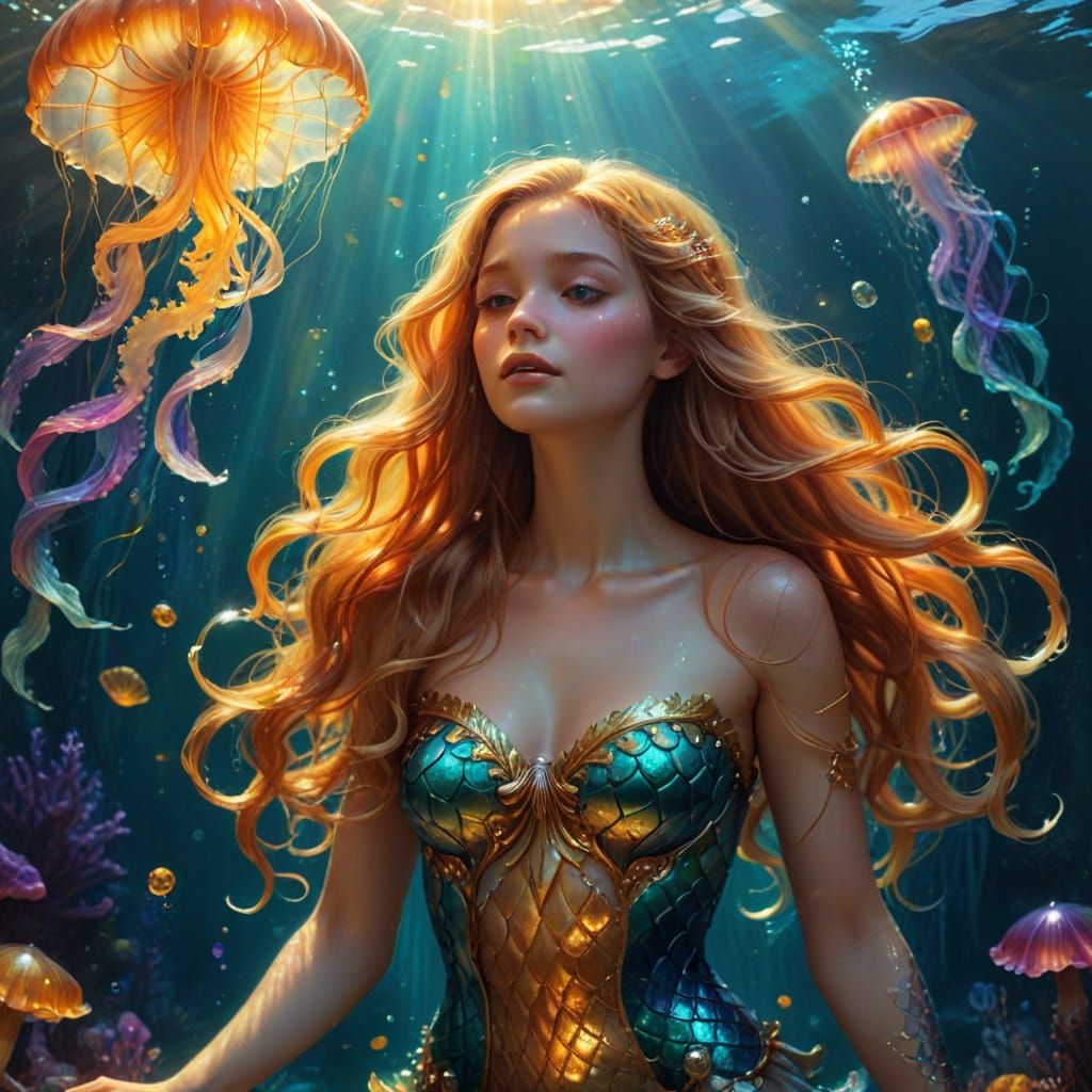 Mermaid Singing Underwater: A Fantasy Oil Painting