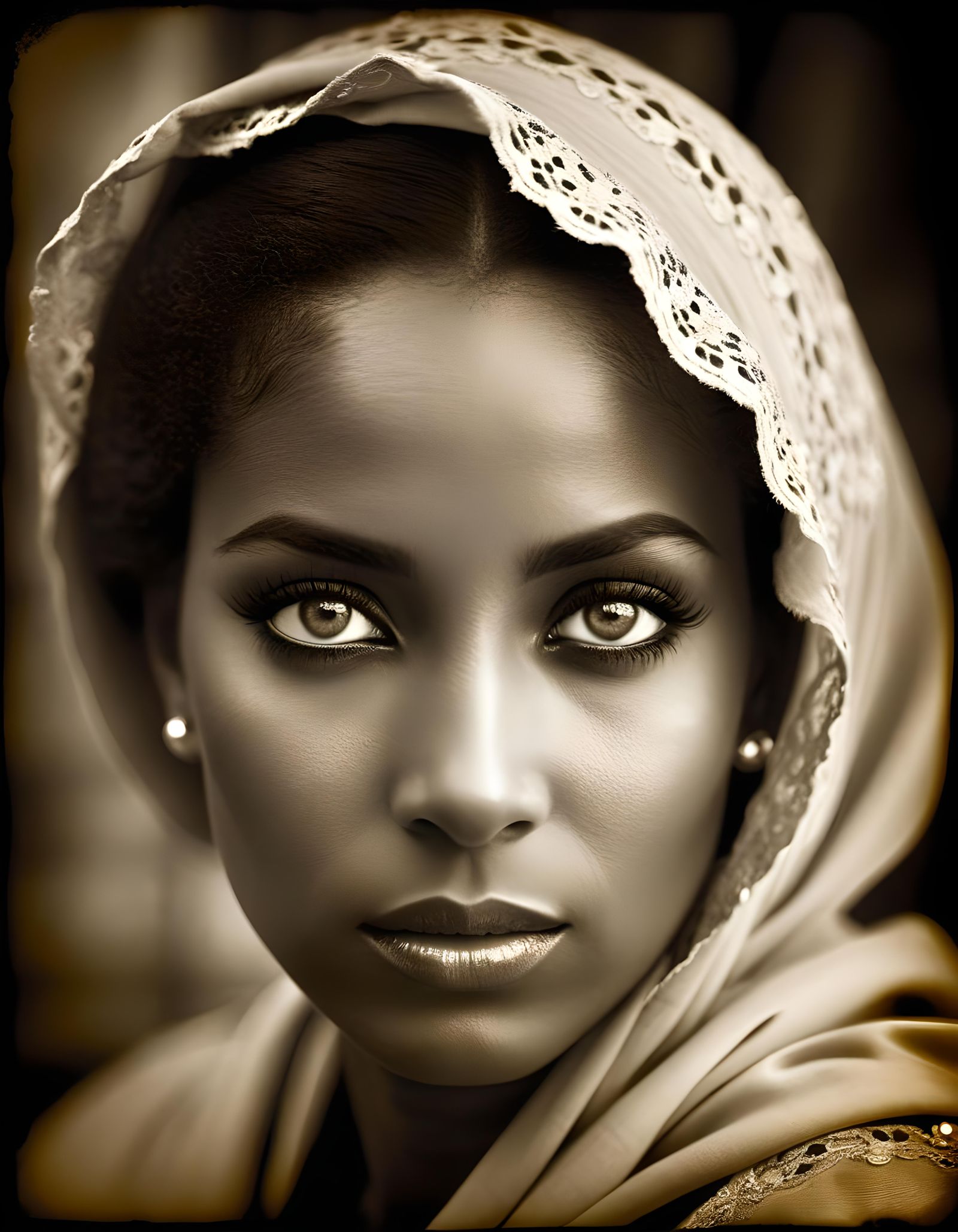 Sepia Portrait of Beauty in Shabby Chic Couture