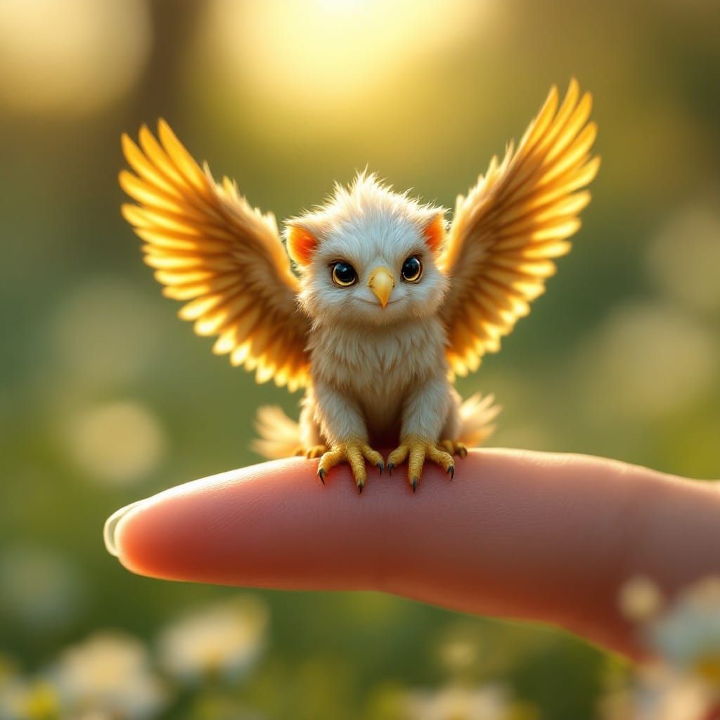 Tiny Griffin Clings to Human Fingertip in Hyper-Detailed CGI...