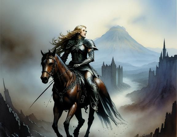 Cat Riding Eowyn Visits Isengard: Watercolor Art