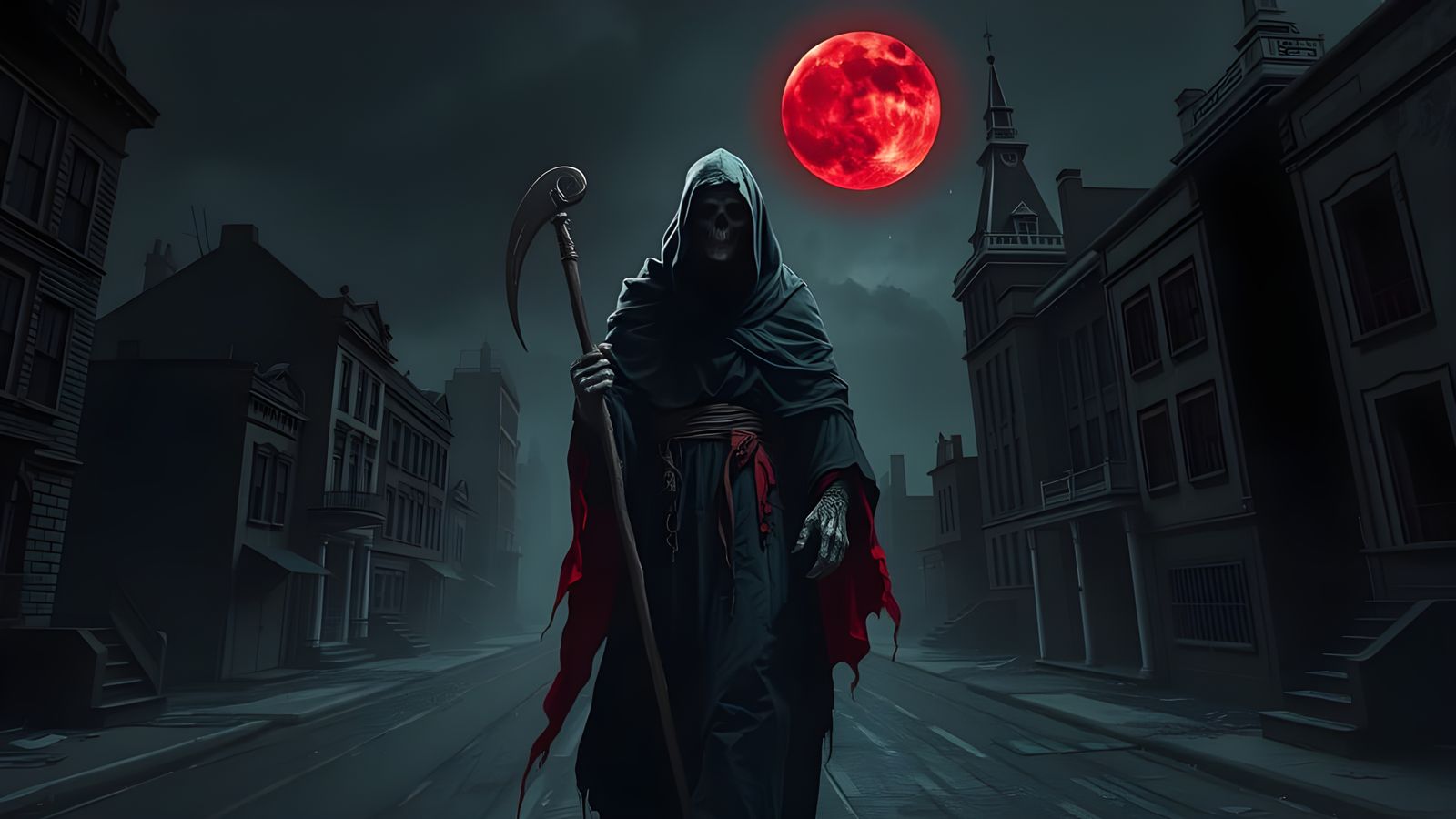 Grim Reaper Dominates Dark City in Hyper-Detailed Illustrati...