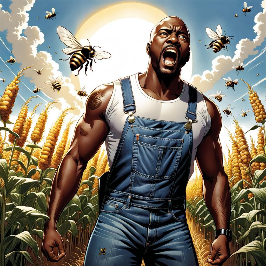Raging Man in Cornfield, Comic Book Style