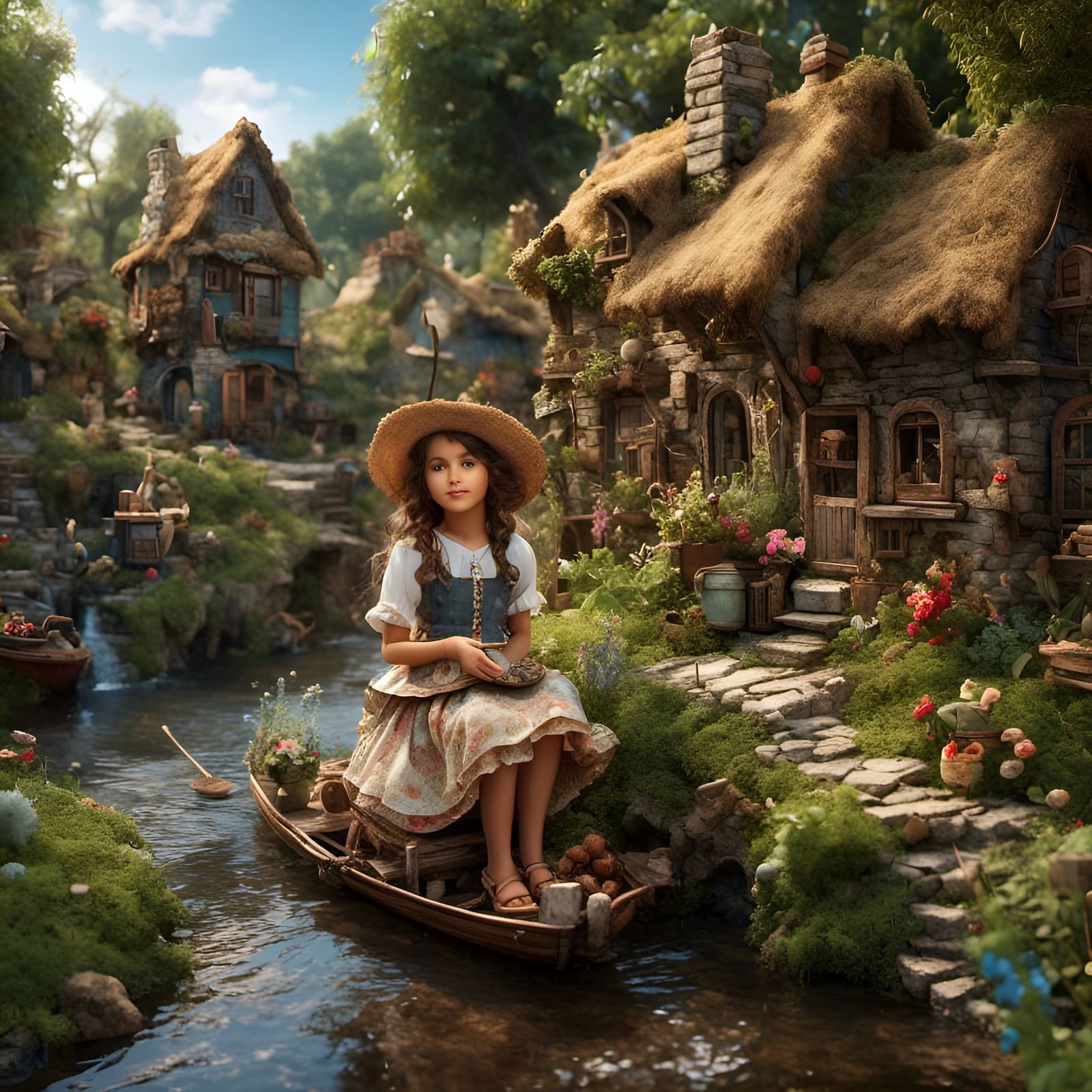 Hyperreal Girl in Miniature Village