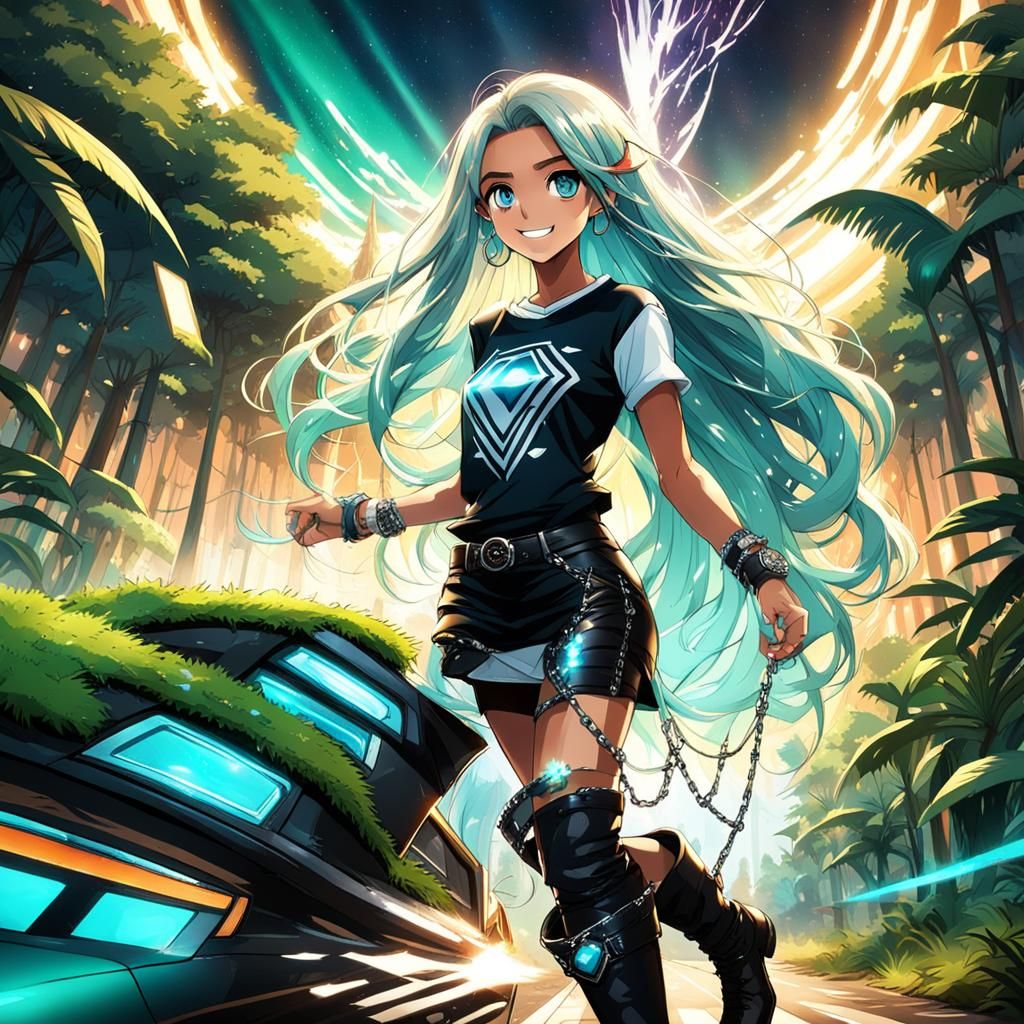 Anime Girl Smiles During Amazon Car Race