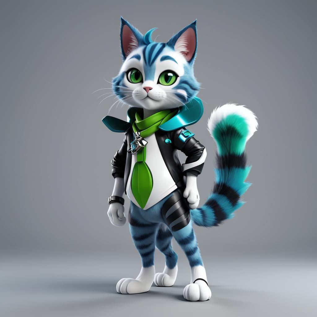 Fun 3D Blue Cat Character in Anime Style