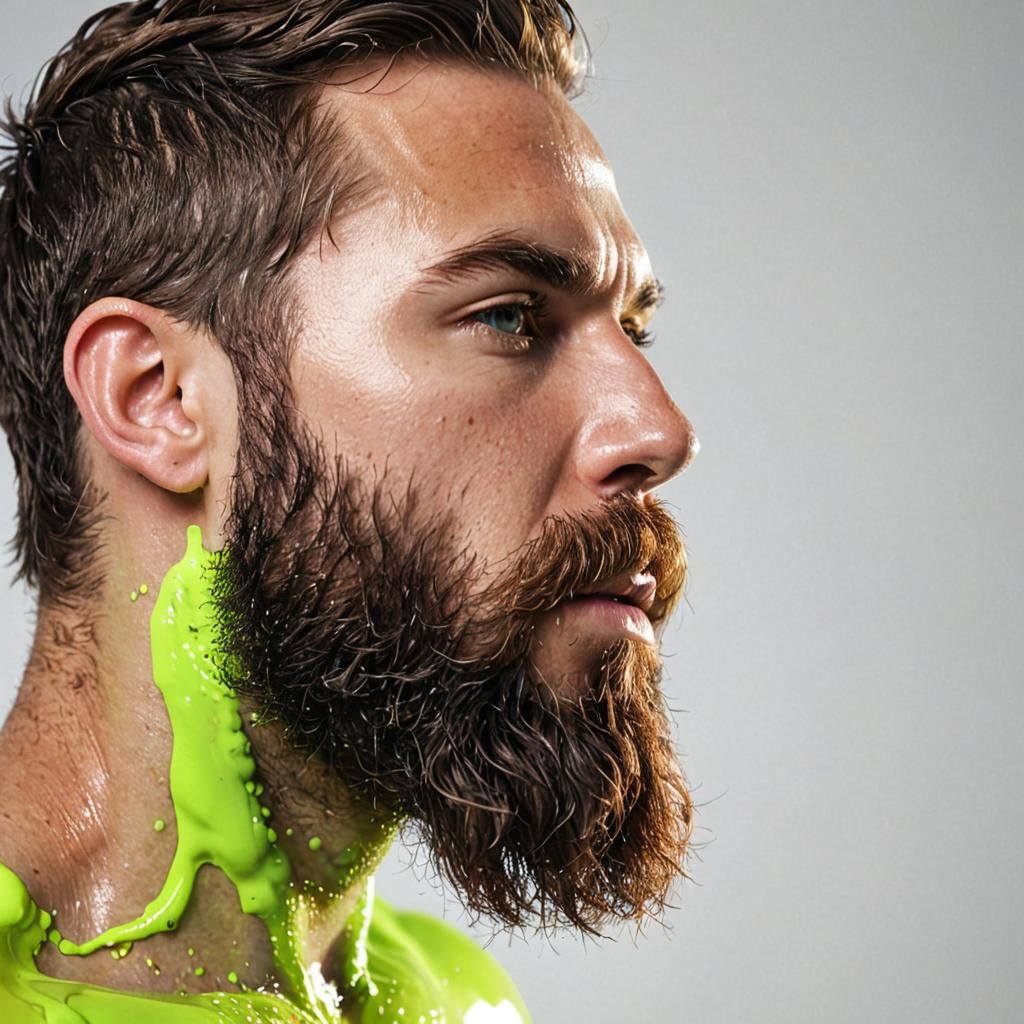 Bearded Man Bathed in Fluorescent Liquid
