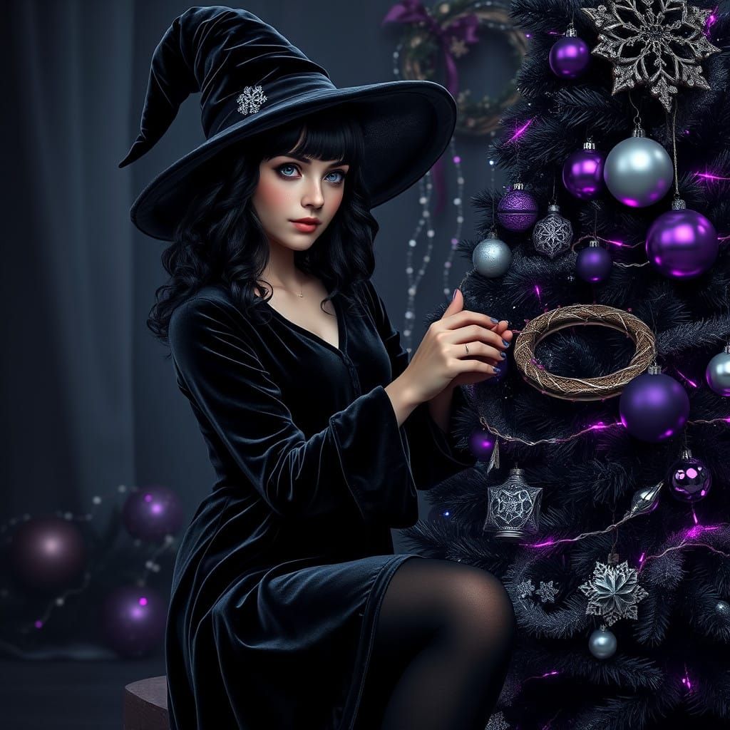 Enchanted Christmas Witch in Velvet Attire