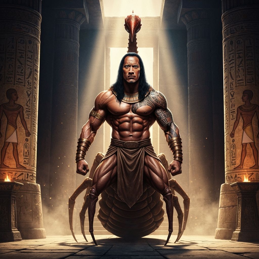 Dwayne Johnson as Muscular Scorpion Man in Egyptian Temple