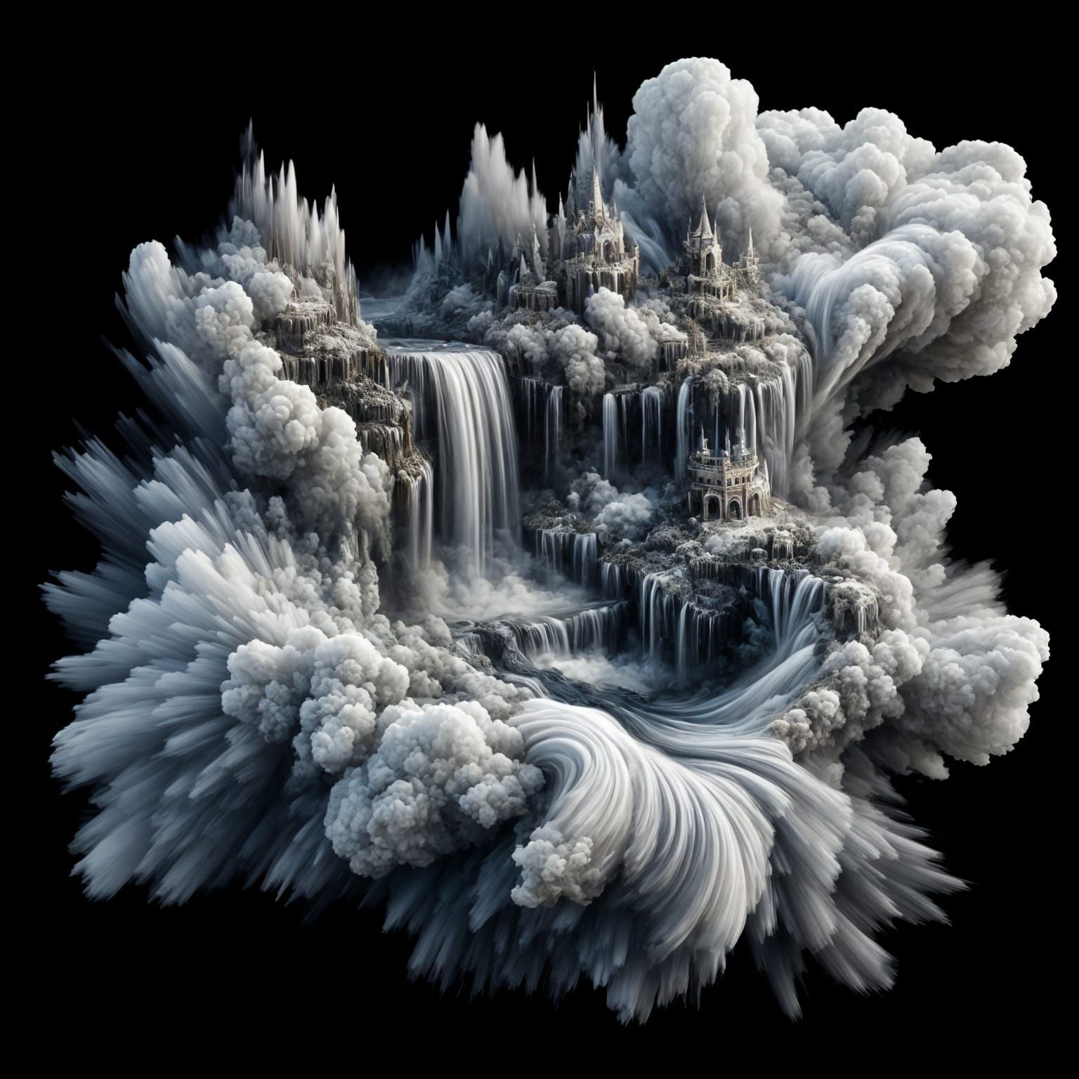 Mystical Smoke Waterfall Art Piece