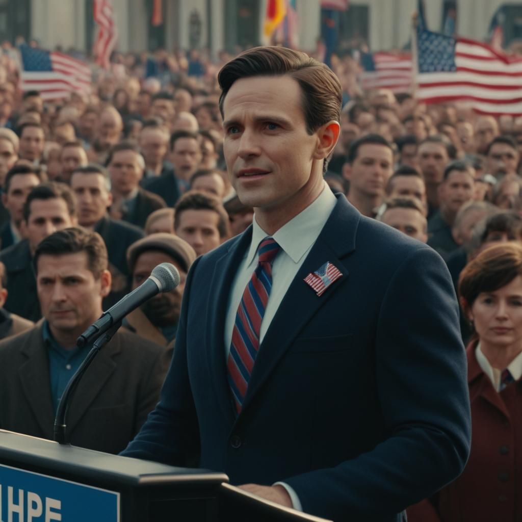 Politician Delivers Hopeful Speech in Crowded Square