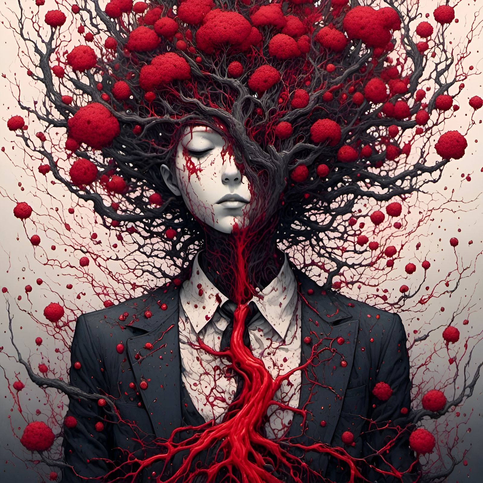 Reality Tree Dripping Blood, Whimsical Art