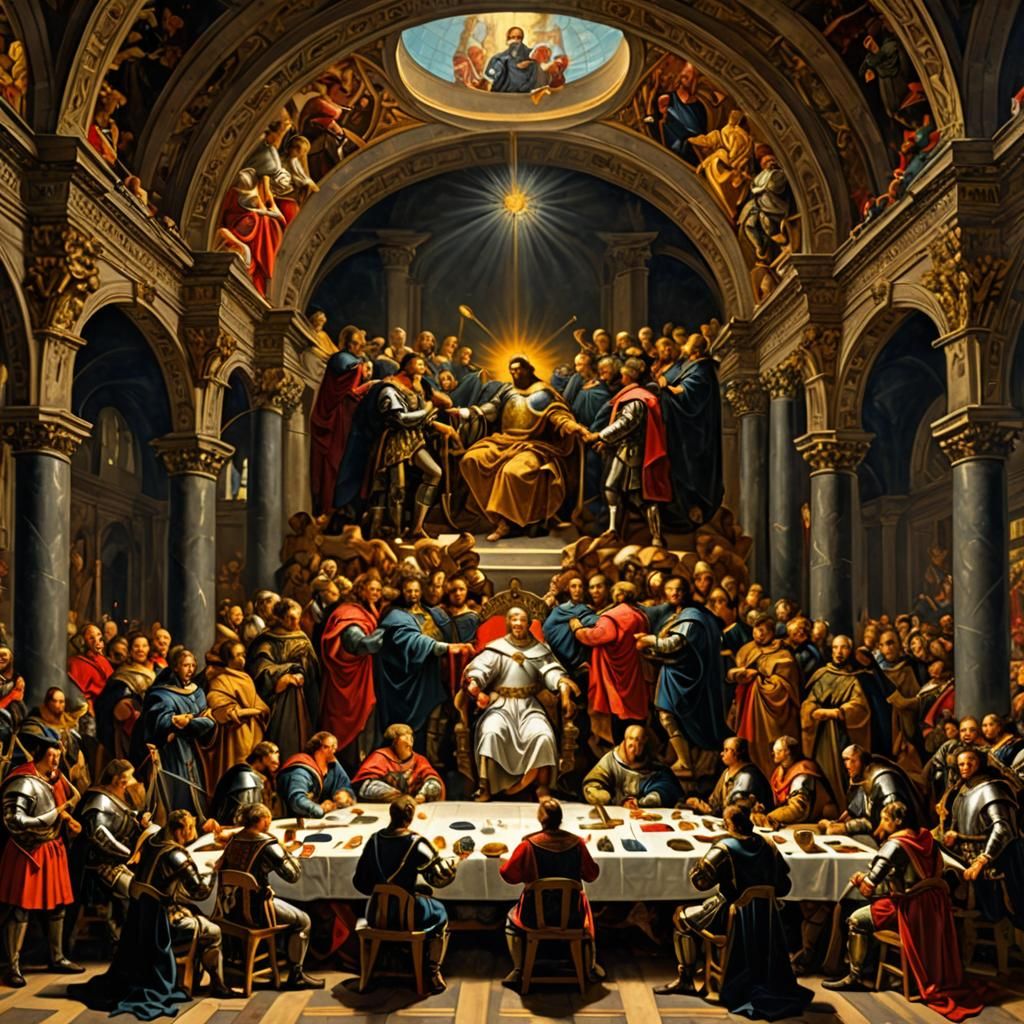 King Arthur and Knights: Oil Painting in Academic Art Style