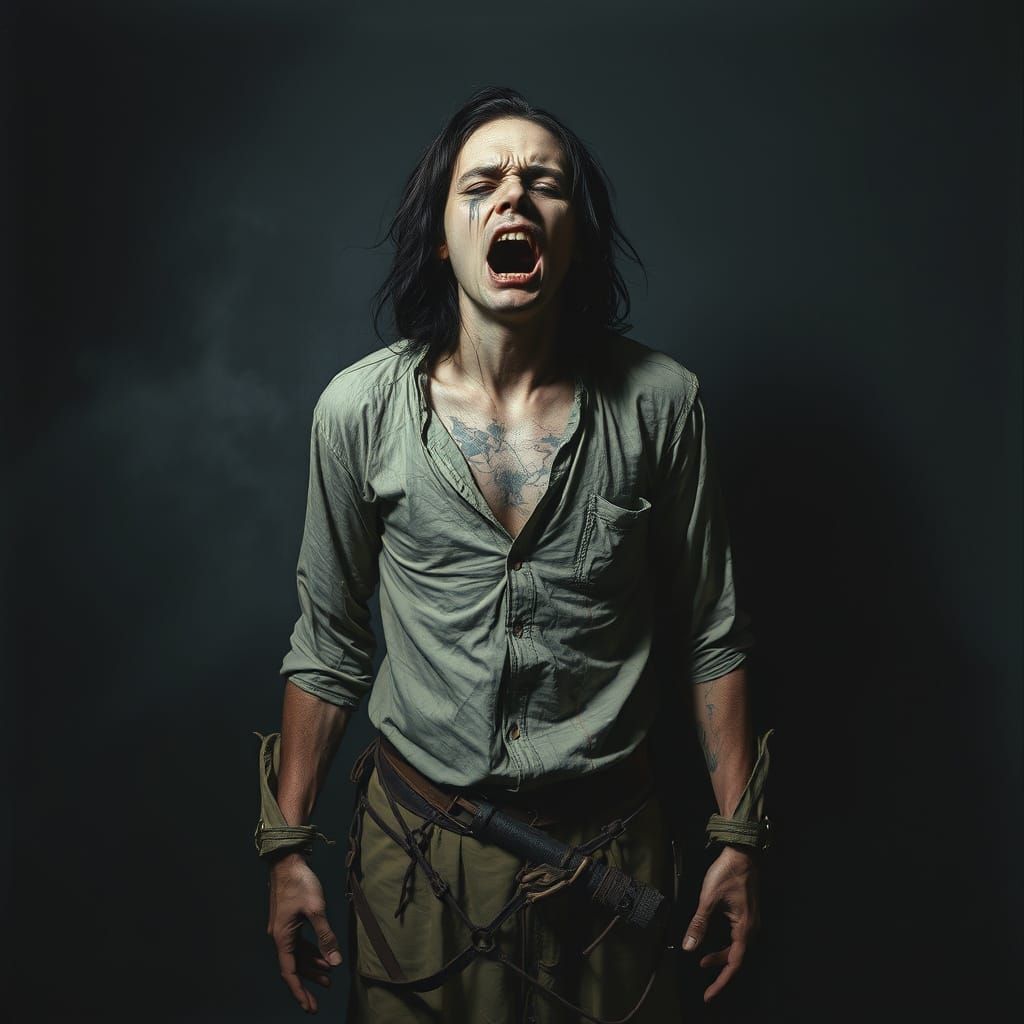 Figure Consumed by Fear in Dark Biomechanical Style