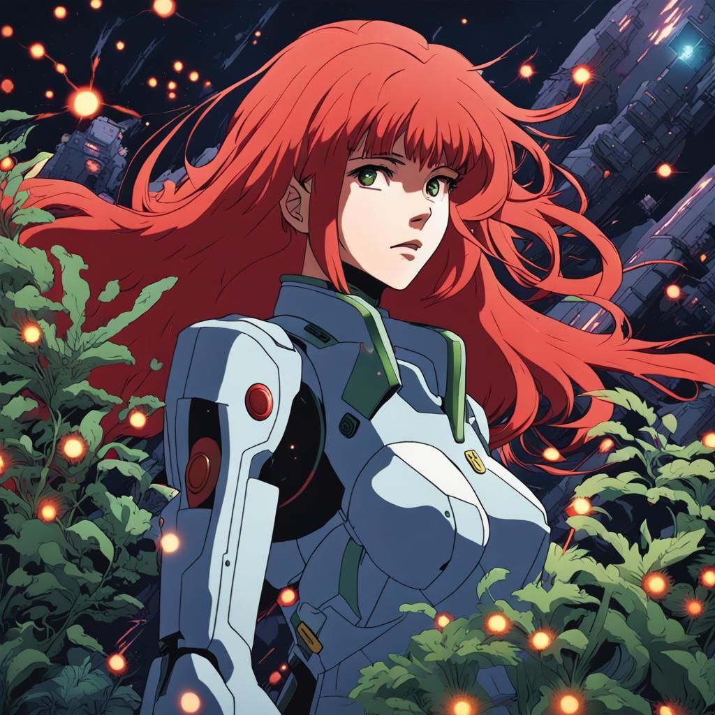 Fiery Battlesuit: A 90s Anime Cel-Shaded Scene