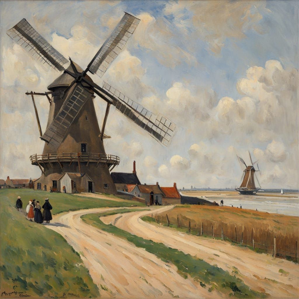 Windmill at Knokke, Belgium, , impressionism