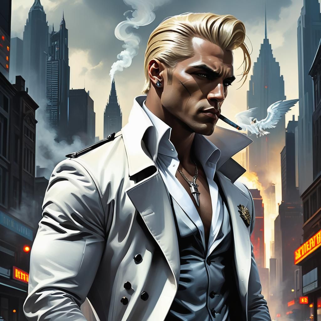 Noir Warrior in Futuristic Gothic City