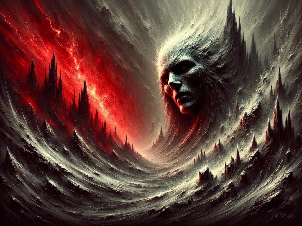 Intense Winter Storm in Dark Expressionist Style