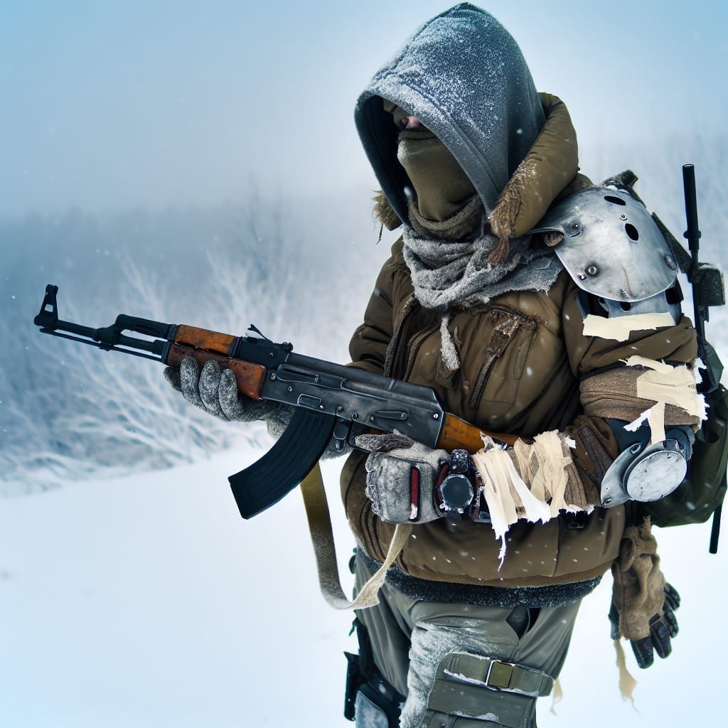 Dystopian Winter Survivor in Snowy Wasteland