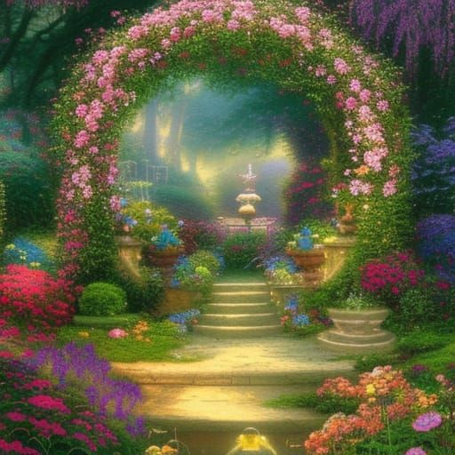Enchanted Fairyland Garden with Rose Bushes