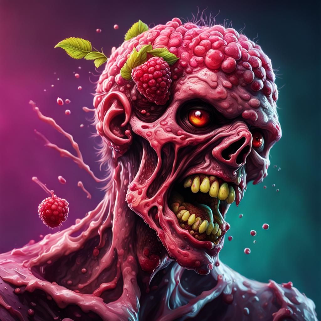 Hyperrealistic Zombie Raspberry Splash Art