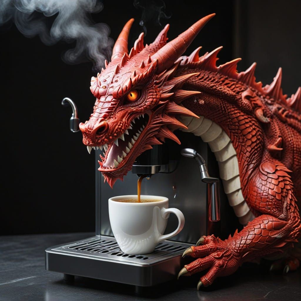 Dragon Coffee Machine Spewing Steam