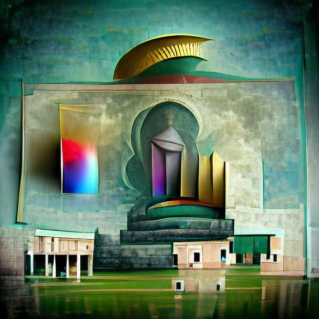 Minimalist Iridescent Renaissance Temple Painting