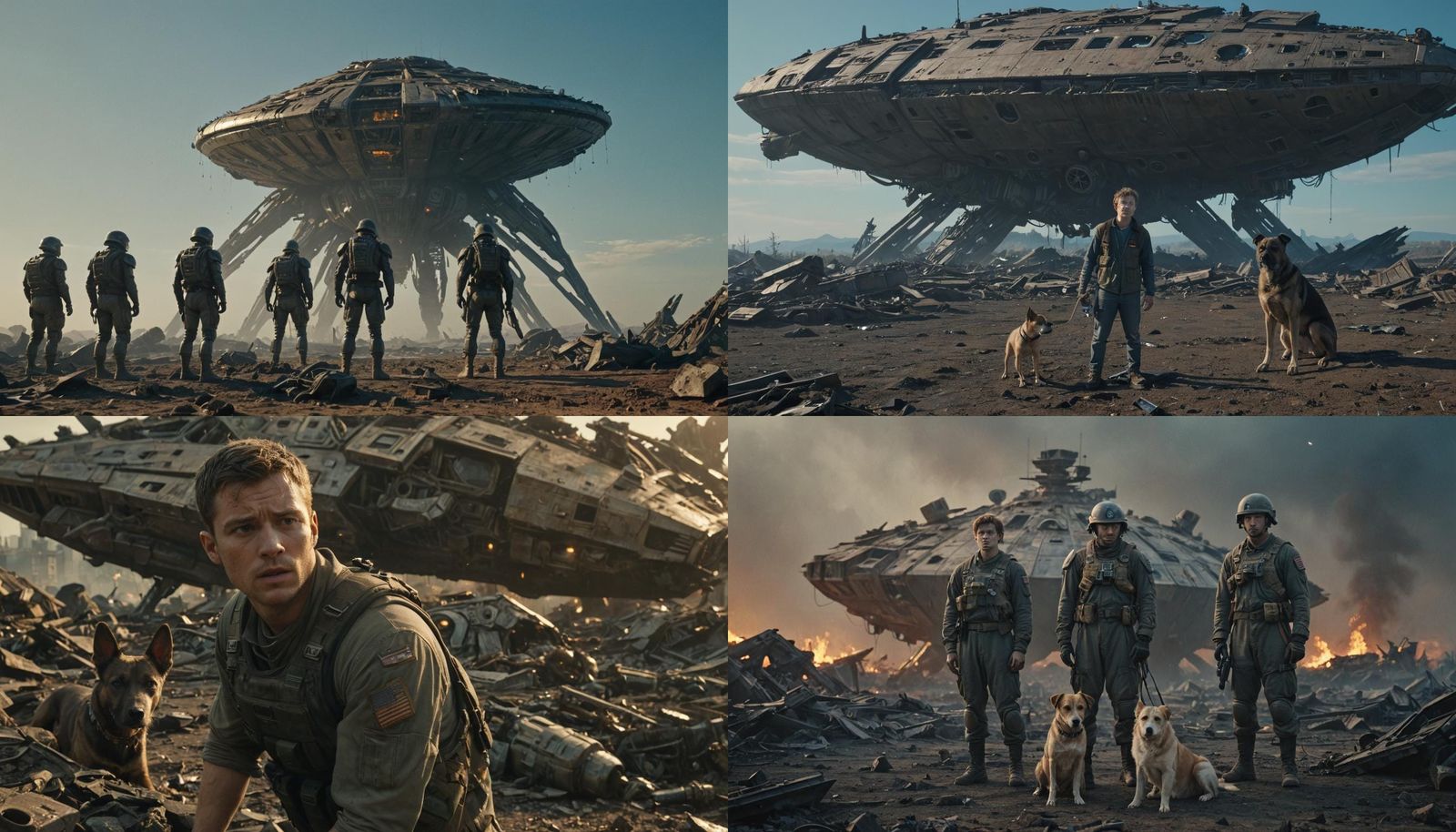 Humanity's Victory: Soldiers Amidst Alien Wreckage