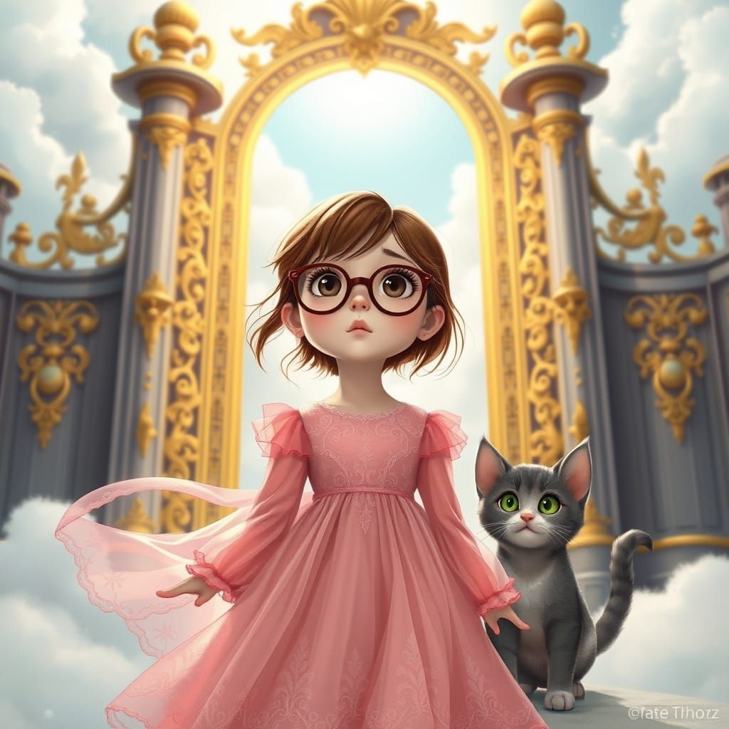 Girl in Pink Gown Waits Outside Heaven's Gates with Curious ...