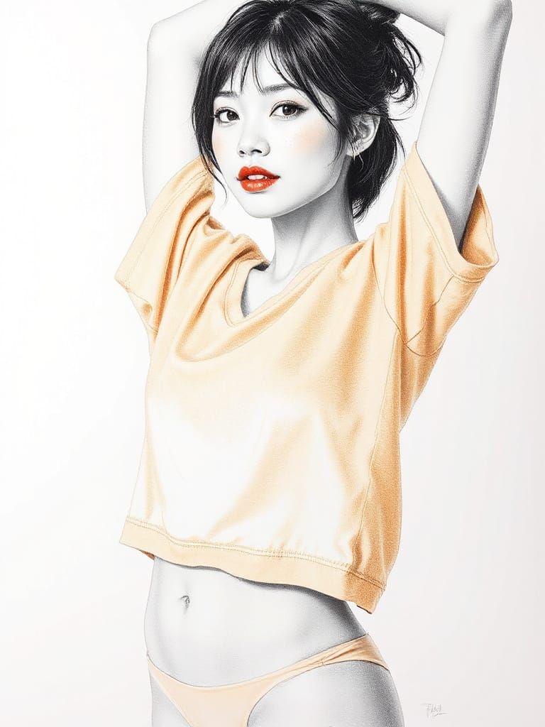 Minimalist Pencil Sketch of an Asian Woman