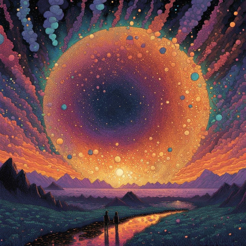 Cosmic Pointillist Swirl: A Mysterious Glitchcore Vortex