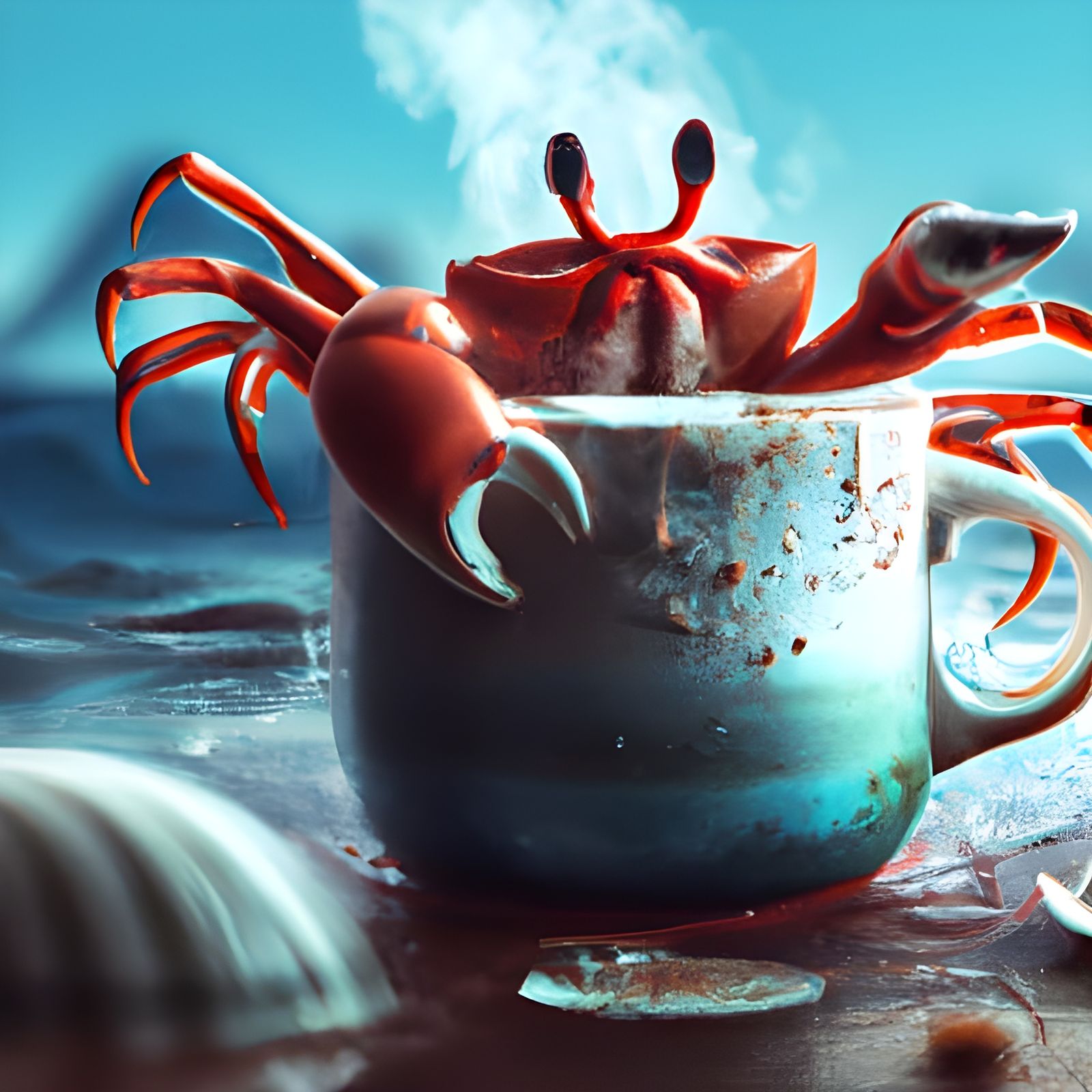 Adorable Tiny Crab in Cup: Digital Art