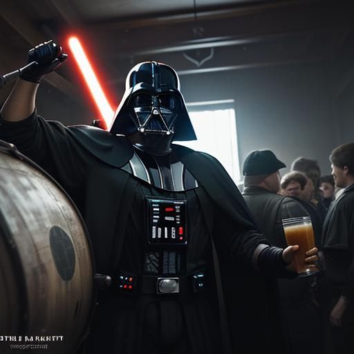 Darth Vader at Frat Party: A Cinematic Still