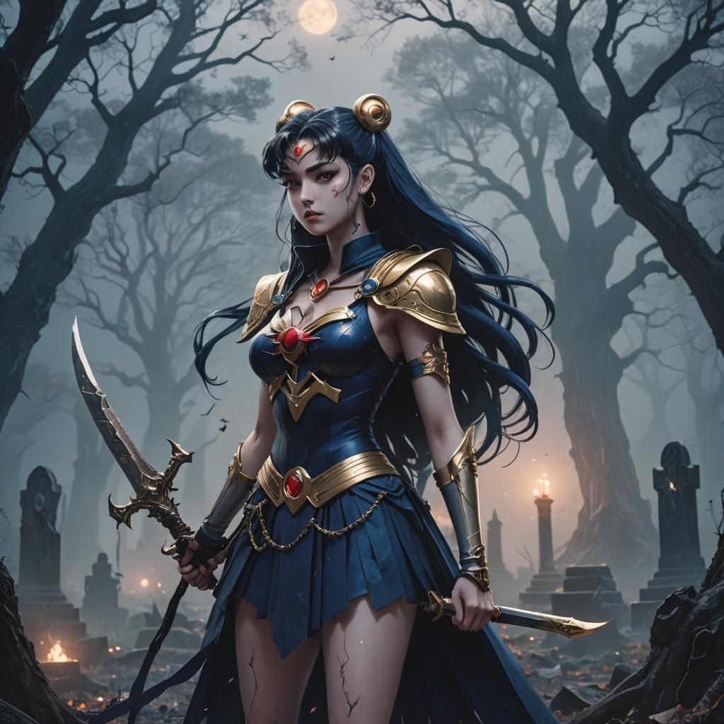 Sailor Moon Warrior in Eerie Graveyard